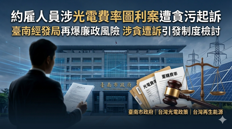 約雇人員涉光電費率圖利案遭貪污起訴　臺南經發局再爆廉政風險