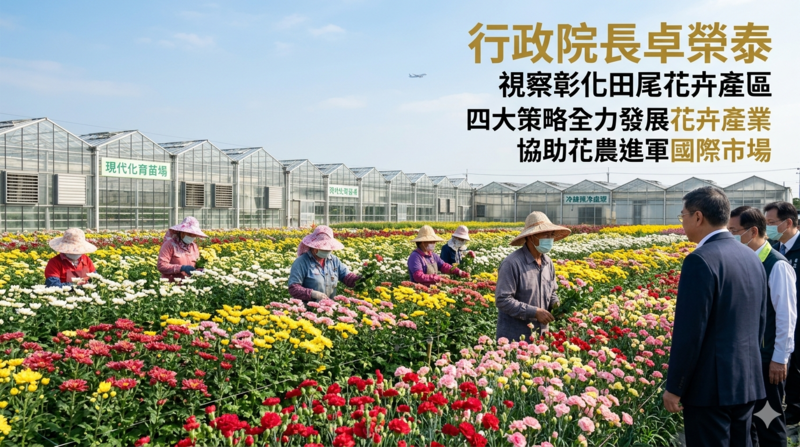 視察彰化田尾花卉產區　行政院長卓榮泰提四大策略全力發展彰化花卉產業　協助花農進軍國際市場