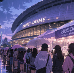 aespa今晚攻蛋！海外巡演首站選台北　粉絲冒雨排隊搶周邊