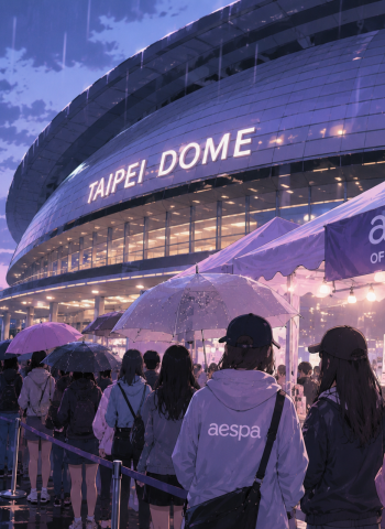 aespa今晚攻蛋！海外巡演首站選台北　粉絲冒雨排隊搶周邊
