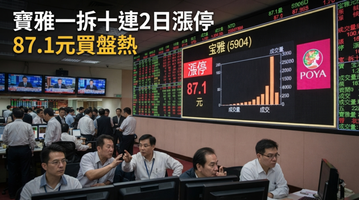 寶雅股票一拆十後連2日漲停　股價衝上87.1元、成交量爆1.5萬張　市場追價熱度升高