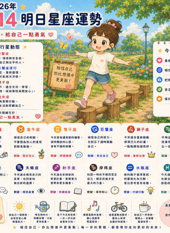 2026年7月14日 明日星座運勢  今天，給自己一點勇氣  相信自己的選擇，每一步都算數
