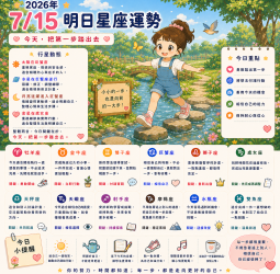 2026年7月15日 明日星座運勢  今天，把第一步踏出去  想了很久的事，不妨從今天開始