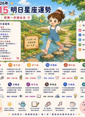 2026年7月15日 明日星座運勢  今天，把第一步踏出去  想了很久的事，不妨從今天開始