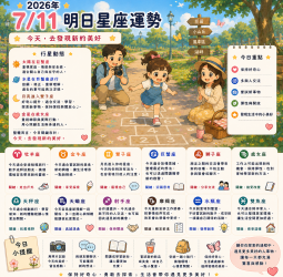 2026年7月11日 明日星座運勢  今天，去發現新的美好   保持好奇心，生活會帶來意想不到的驚喜