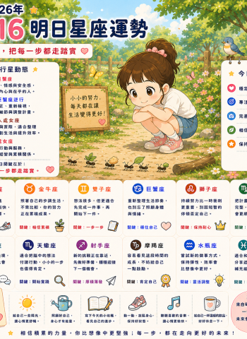 2026年7月16日 明日星座運勢  真正的改變，不是在一瞬間，而是在每天的累積