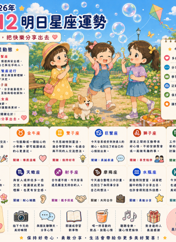 2026年7月12日 明日星座運勢  今天，把快樂分享出去  一句分享、一個笑容，都可能讓今天變得更美好