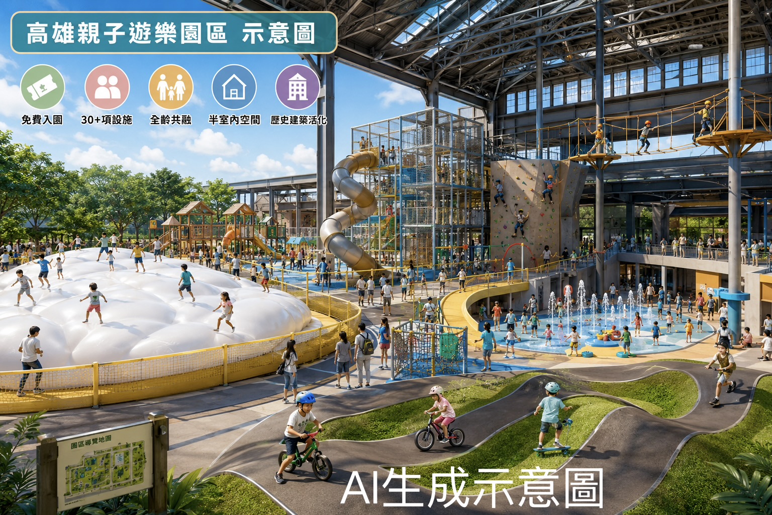 全台最大半室內親子遊樂園8月8日開幕 高雄30項免費設施迎暑假人潮