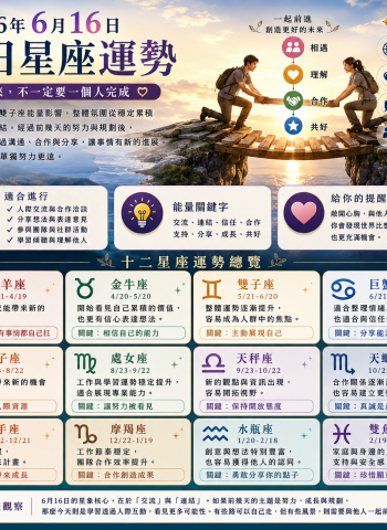 2026年6月16日 明日星座運勢  好的未來，不一定要一個人完成