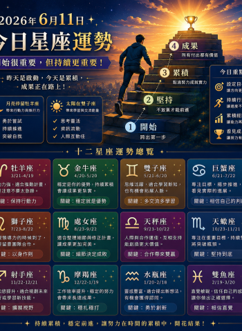 2026年6月11日 明日星座運勢  勇敢跨出第一步後，開始建立屬於自己的節奏