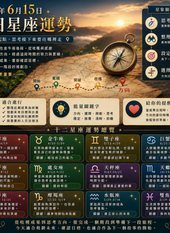 2026年6月15日 明日星座運勢  站在新的起點，思考接下來要往哪裡走