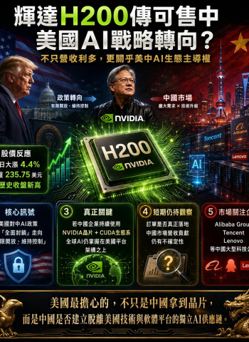 輝達H200傳獲准銷中 華府策略轉向「讓中國AI建立在美國平台」