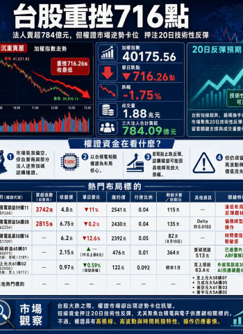 台股重挫716點後法人反手布局 台積電、景碩權證成抄底焦點