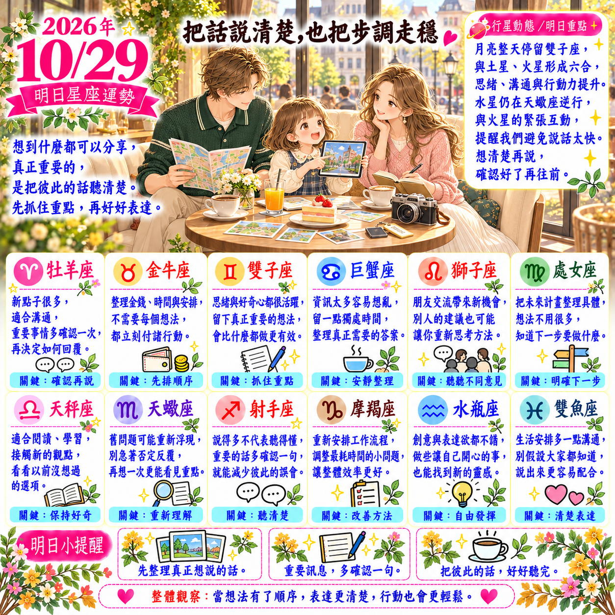 2026年10月29日 明日星座運勢  把話說清楚，也把步調走穩