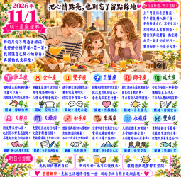 2026年11月1日 明日星座運勢  把心情點亮，也別忘了留點餘地