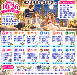 2026年10月26日 明日星座運勢  把真正重要的，留在身邊