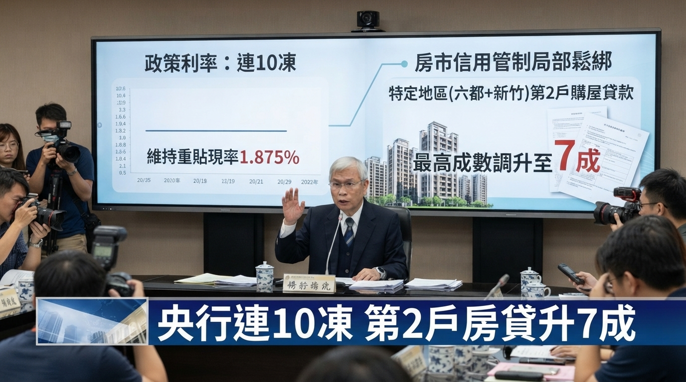 台灣央行9月17日利率連10凍　房市信用管制鬆綁、第2戶房貸成數提高至7成