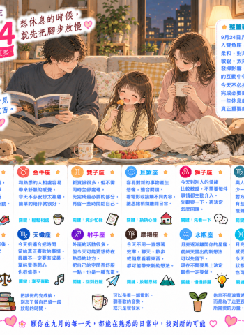 2026年9月24日 明日星座運勢  想休息的時候，就先把腳步放慢