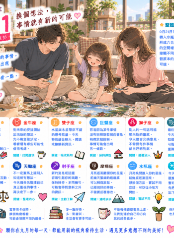 2026年9月21日 明日星座運勢  換個想法，事情就有新的可能
